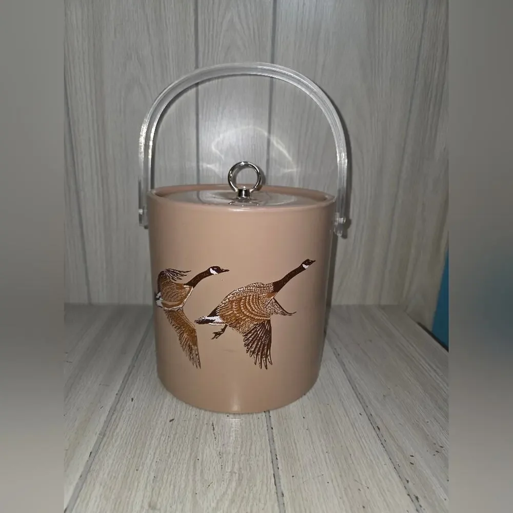 Vtg Canadian Geese Vinyl Ice Bucket Barware MCM Hunting Lodge Man Cave